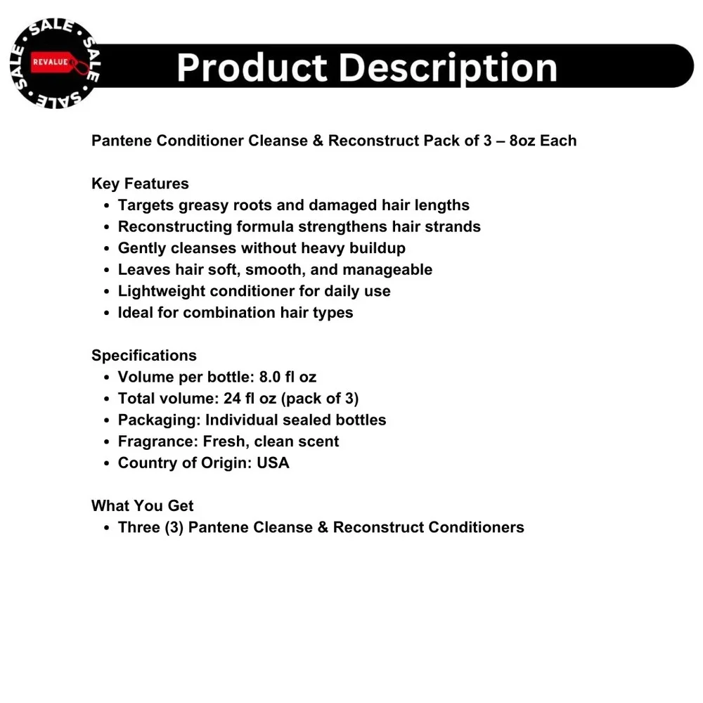 Pantene Conditioner Cleanse & Reconstruct Pack of 3 –‎ 8oz Each